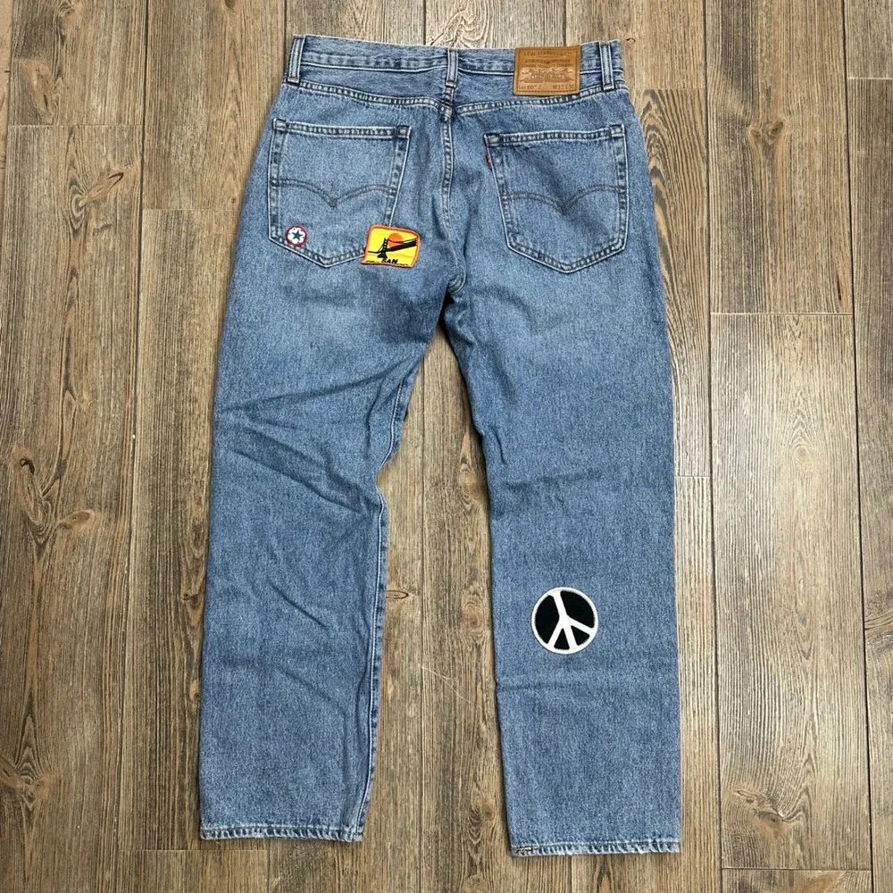 Levis Premium 551 Z Straight California Patched Jeans Blue Denim Mens 32x30